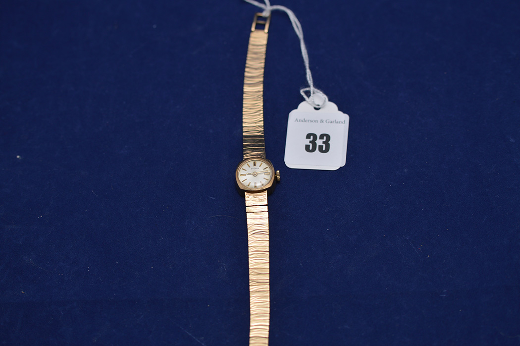 A 9ct yellow gold ladies wristwatch by Eterna, 21.6grms gross.