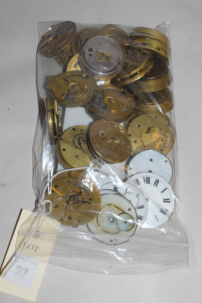 Pocket watch movements, dials, and parts, to include: Ehrhardt full plate 1900 movement, and others.