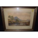 A watercolour, by Harry Sticks - Angler fishing on a Scottish river, signed.