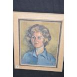 An oil painting, by Yvonne Couzens - portrait of a woman wearing a blue blouse,