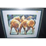 A limited edition signed colour print, by Sue Malkin - study of horses, signed and numbered 12/250,