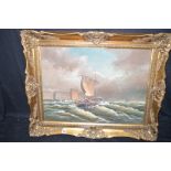 An oil painting, by Frederick Tordoff - Dutch port with fishing boats, signed.