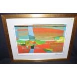 A signed colour print, after Ton Schulten - abstract landscape.