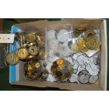 Assorted pocket watch dials, fusee dust covers, springs and wheels (a large quantity).