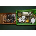 Assorted pocket watches, chains and watch straps.