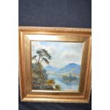 An oil painting, by George Blackie Sticks - "On Loch Tay",