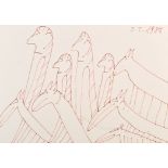 Oswald Tschirtner "Menschen und Tiere" 1986 Signed with initials and dated Ink on paper 21 x 29.