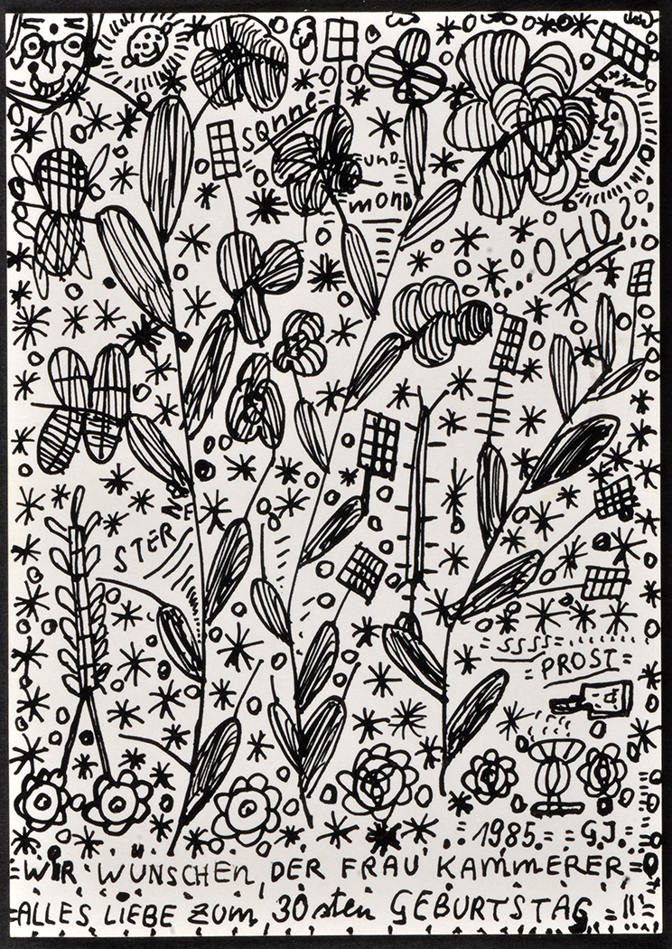 Johann Garber "Frohe Weihnacht" 1984 Signed, inscribed and dated Ink on paper 14.5 x 10. - Image 3 of 3