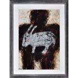 Michel Nedjar "Rabbit & Man" From the Mischtechnik Series Mixed media - pigment and charcoal on