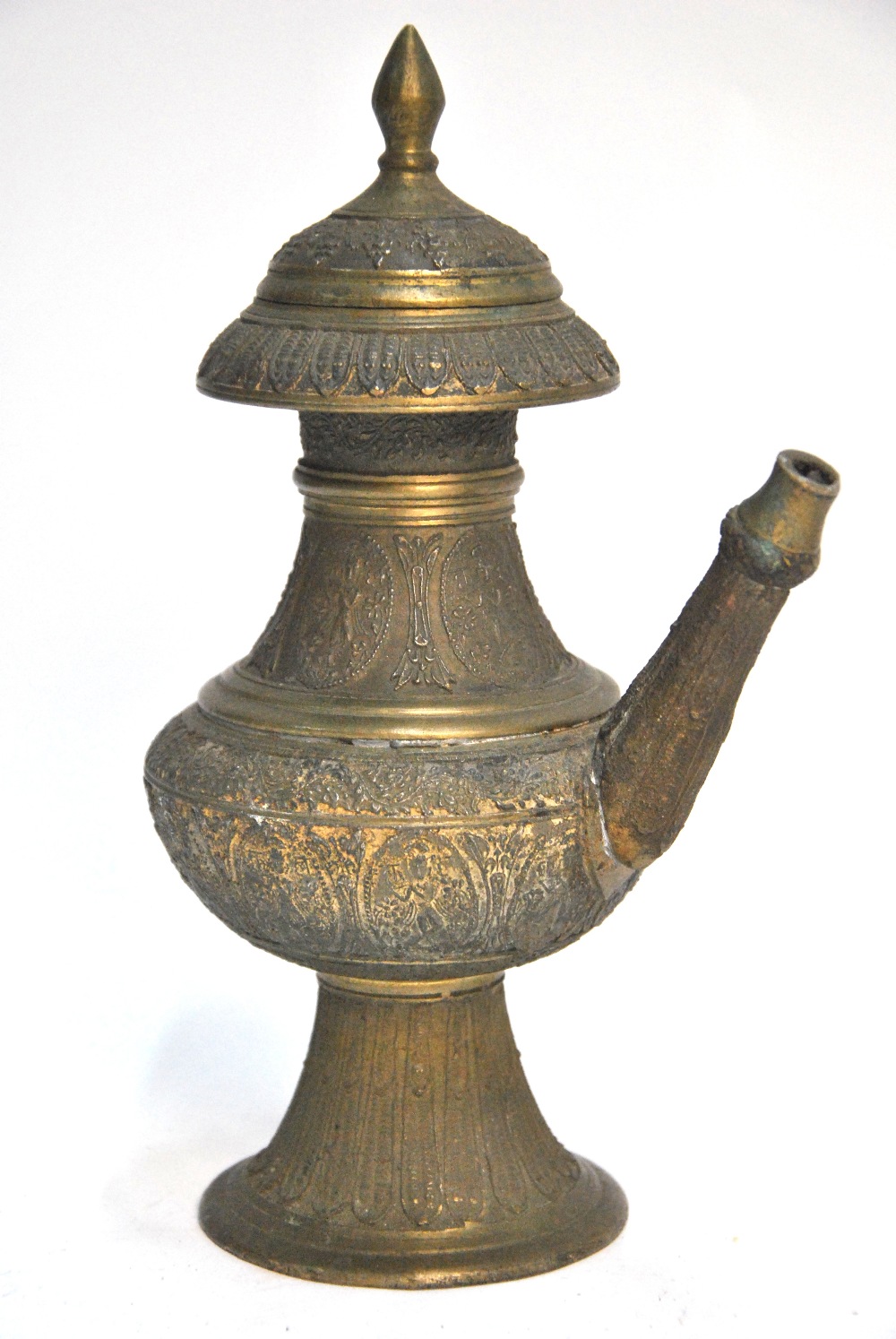 A metal water pipe with trumpet-shaped b