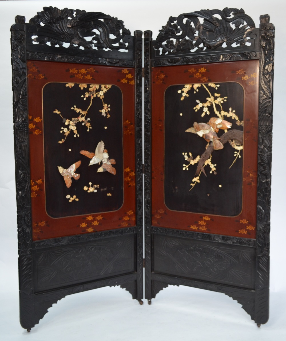 A two leaf Japanese screen, decorated wi