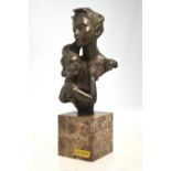 A brown patinated bronze bust group, mot