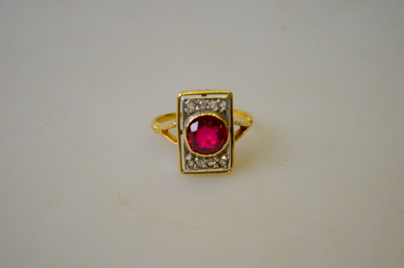 An Art Deco synthetic ruby and diamond s