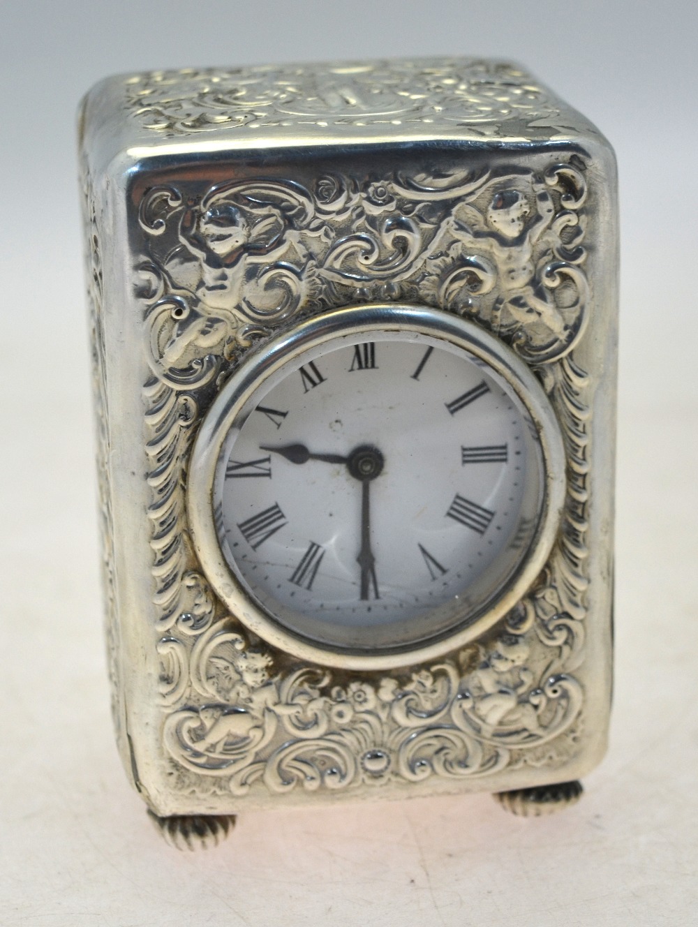 A late Victorian silver desk-clock, the - Image 2 of 4