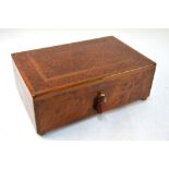 An amboyna-veneered cigar humidor, the cedar lining fitted with a hygrometer, 36 cm wide