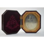 A Daguerreotype of two women, possibly a Mother and Daughter, in hinged, octofoil Union case,