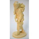 A Japanese well carved ivory okimono of a standing women,