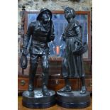 After Leon Pilet (1836 - 1913) a companion pair of late 19th century brown bronze patinated figures,