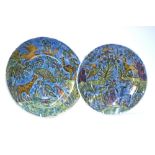 Two Persian, tin-glaze dishes; each one decorated with Natural History themes,