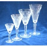 Waterford Crystal 'Sheila' pattern part suite of drinking glasses, conical fluted bowls, hexagonal