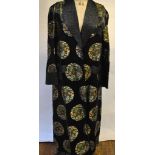 A gentleman's Chinese black satin dressing gown embroidered with stitched roundels, to/w a vintage