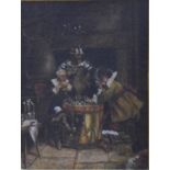 Continental school - Cavaliers at a drum table in a tavern interior, oil on canvas, 23 x 17 cm