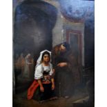 Italian school - The Confession - An ecclesiastical interior with lady kneeling before a priest,
