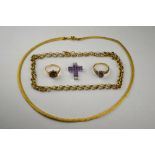 Two gold gold 9ct necklaces approx 22 g to/w two stone set necklaces, one amethyst,