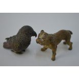 Two miniature cold-painted bronze animals - bulldog and parrot