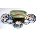 A Chinese celadon tripod incense burner or bulb bowl, 25 cm diameter,