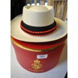 A Tumia Lac panama hat, size 58 cm, in red and gilt cardboard Christys' of London