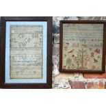 An 18th century cross-stitch sampler worked with alphabets, improving verse and crowned letters,