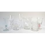 A collection of contemporary wine glasses, most in the 18th century style to/w a tankard engraved