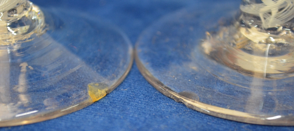 Two 18th century cordial glasses, one with round funnel moulded bowl, multiple spiral opaque twist - Image 5 of 5