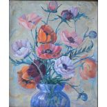 Frances Crawshaw - Still life study with poppies, oil on canvas, signed lower right, 59 x 49 cm