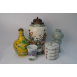 A Chinese famille rose three-tiered cylindrical box,