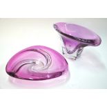 Val St Lambert - a pink cased glass shallow bowl of swirling lozenge form, approx. 33 cm diam. and a