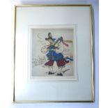 Elyse Ashe Lord (1900-1971), an Asian piper, coloured etching, pencil signed at bottom right, framed