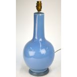 A Chinese claire-de-lune monochrome bottle vase, mounted for electricity, overall height 42cm