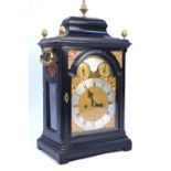 A George III ebonised bracket clock by Francis Atkins, London, with moulded caddy-top,