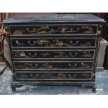 A mid 20th century ebonised and gilded chest of five long drawers,