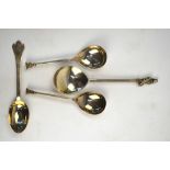 A silver reproduction Apostle spoon, London import 1933, to/w two seal-top spoons, London 1967/75