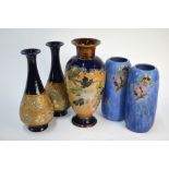 Five Doulton vases - a pair of Slaters patent pear shaped vases, 27.