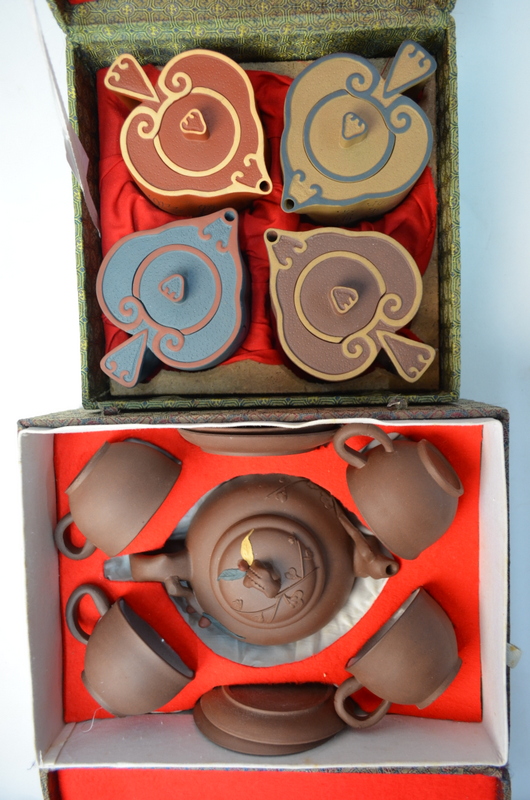 Two Chinese Yi-xing, or other, ceramic sets; each set in a fitted box. - Image 2 of 7