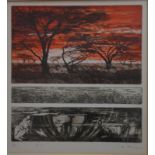 Hilda Bernstein (1915-2006) - 'Hunters' 3/50 and 'Magnolia' 7/75, two coloured etchings, each titled