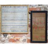 A cross-stitch and round stitch alphabet sampler with improving verse, by Mary Neville 1836,