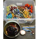 A large quantity of vintage and later jewellery including shell necklaces, beads, Ethnic