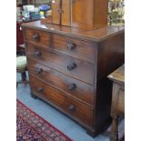 A George III mahogany chest of two short drawers with turned pulls, on bracket feet, 108 cm
