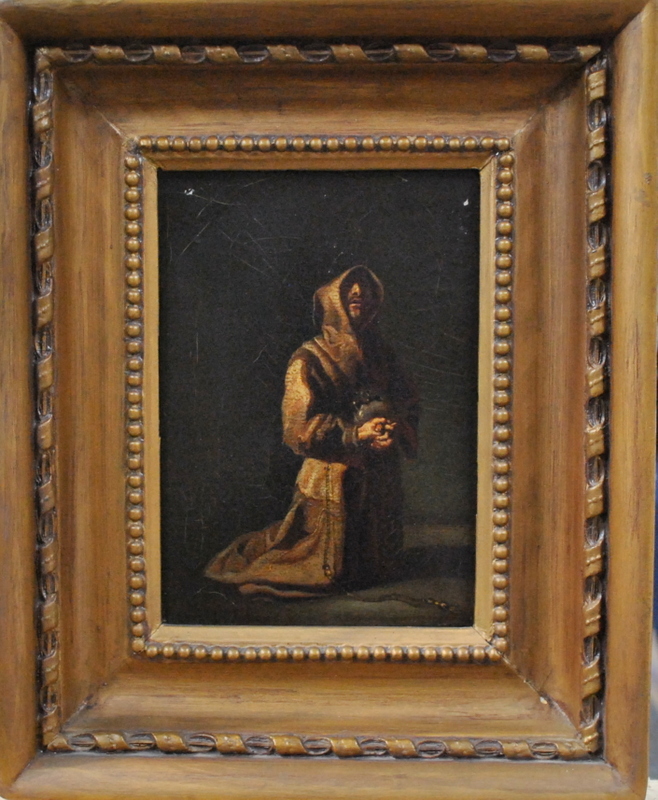 Follower of Francisco de Zurburan (1598-1664) - 'Franciscan monk Spanish', oil on card, 19 x13 cm, - Image 2 of 5