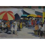 F Simaur? - Streetscene with figures, oil on board, signed lower right, 25 x 35 cm